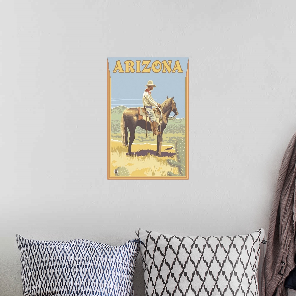 A bohemian room featuring Cowboy (Side View) - Arizona: Retro Travel Poster