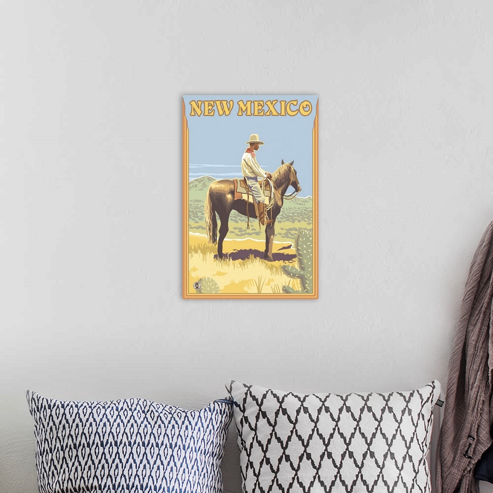 A bohemian room featuring Cowboy (Side View) - New Mexico: Retro Travel Poster
