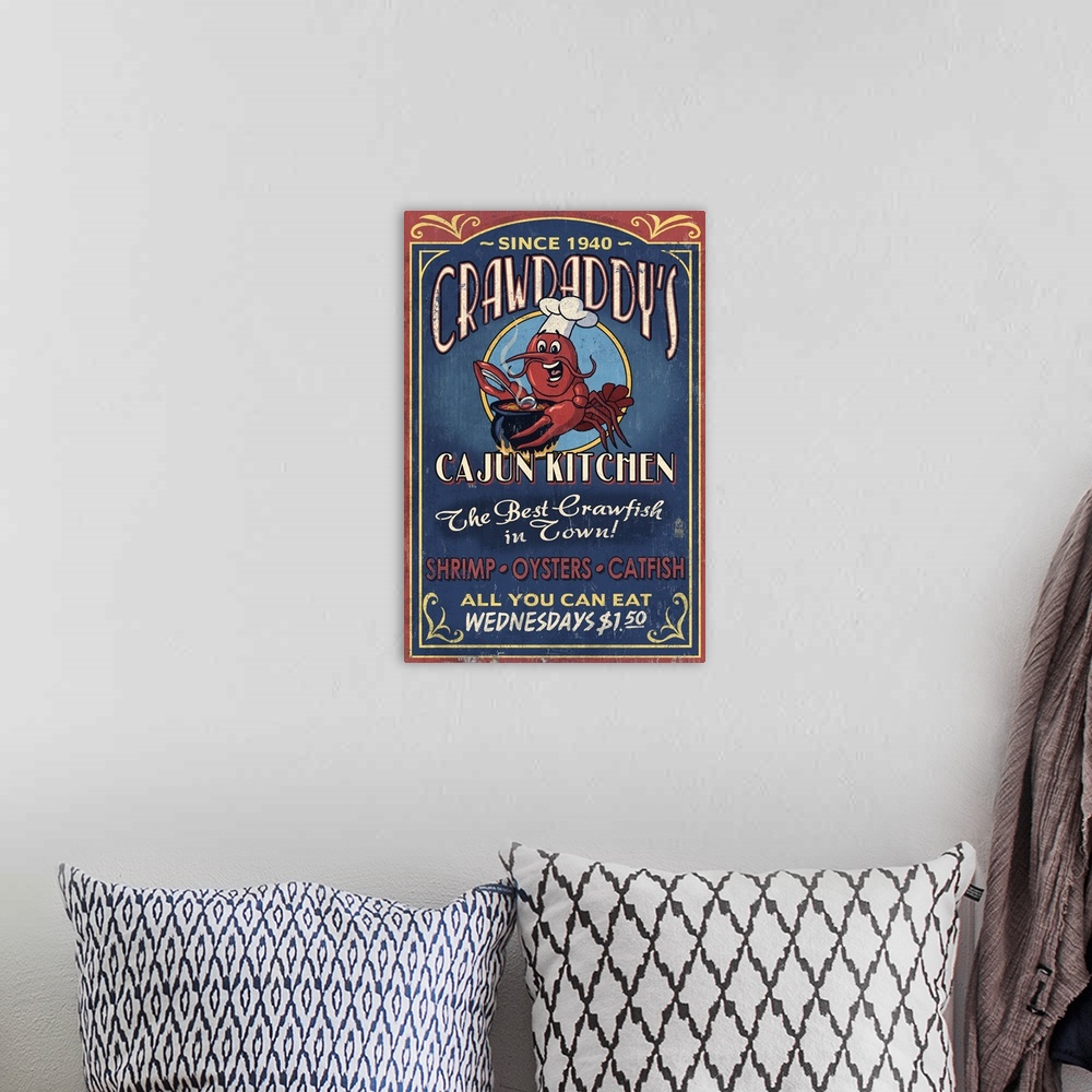 A bohemian room featuring Crawfish, Vintage Sign