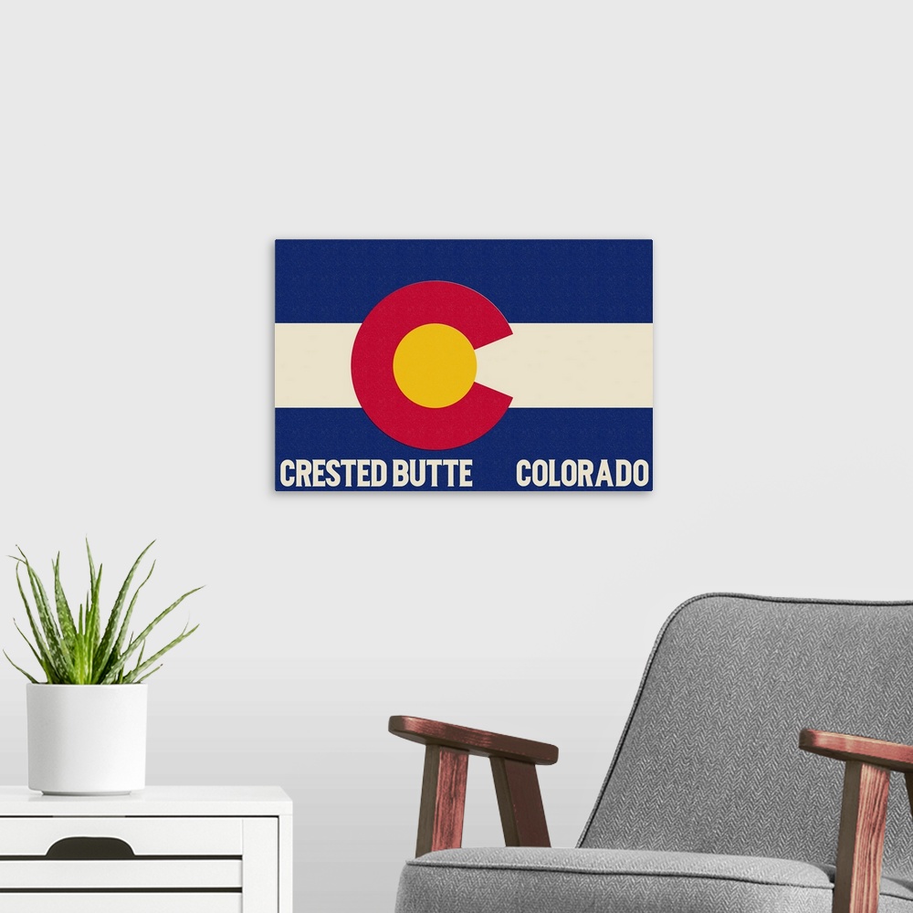 A modern room featuring Crested Butte, Colorado - Colorado State Flag: Retro Travel Poster