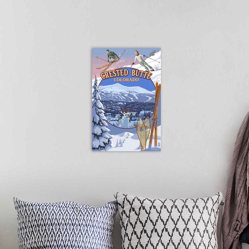A bohemian room featuring Crested Butte, Colorado - Ski Montage: Retro Travel Poster