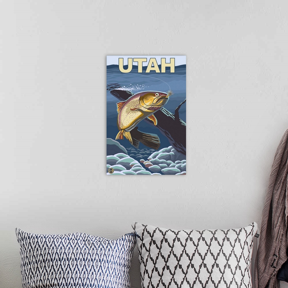 A bohemian room featuring Cutthroat Trout Fishing - Utah: Retro Travel Poster