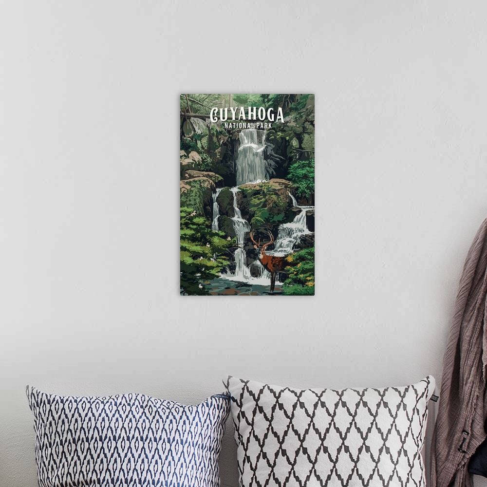 A bohemian room featuring Cuyahoga Valley National Park, Waterfall: Retro Travel Poster
