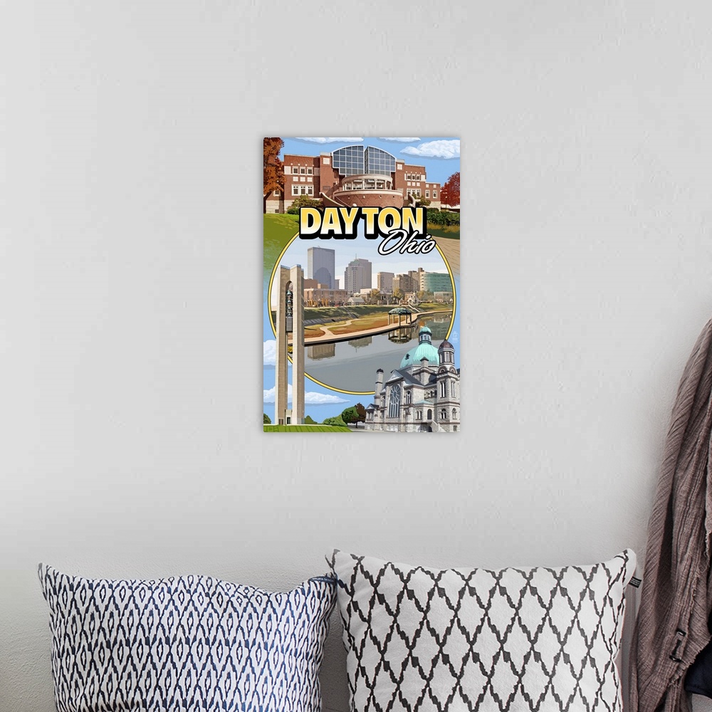 A bohemian room featuring Dayton, Ohio - Montage Scenes: Retro Travel Poster