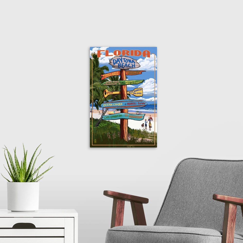 A modern room featuring Daytona Beach, Florida - Sign Destinations: Retro Travel Poster