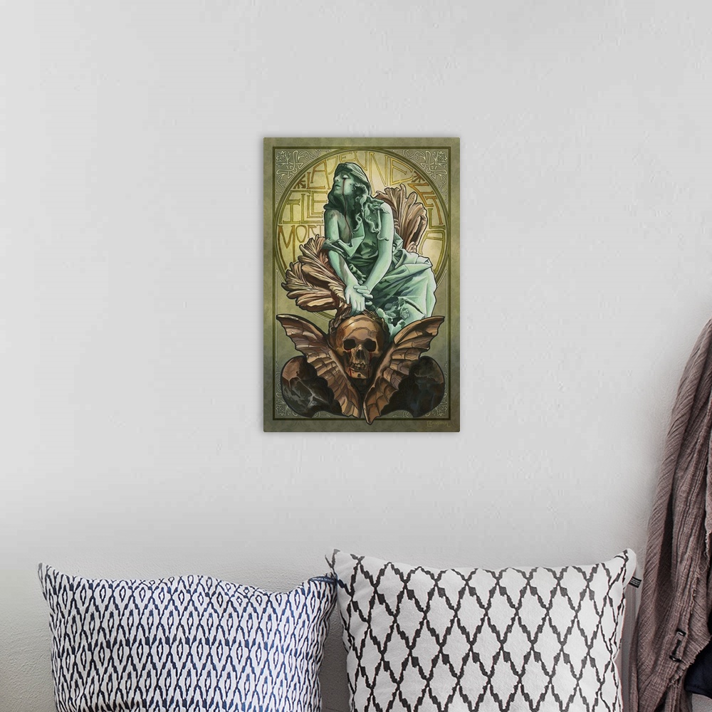 A bohemian room featuring Death and the Maiden: Retro Art Poster