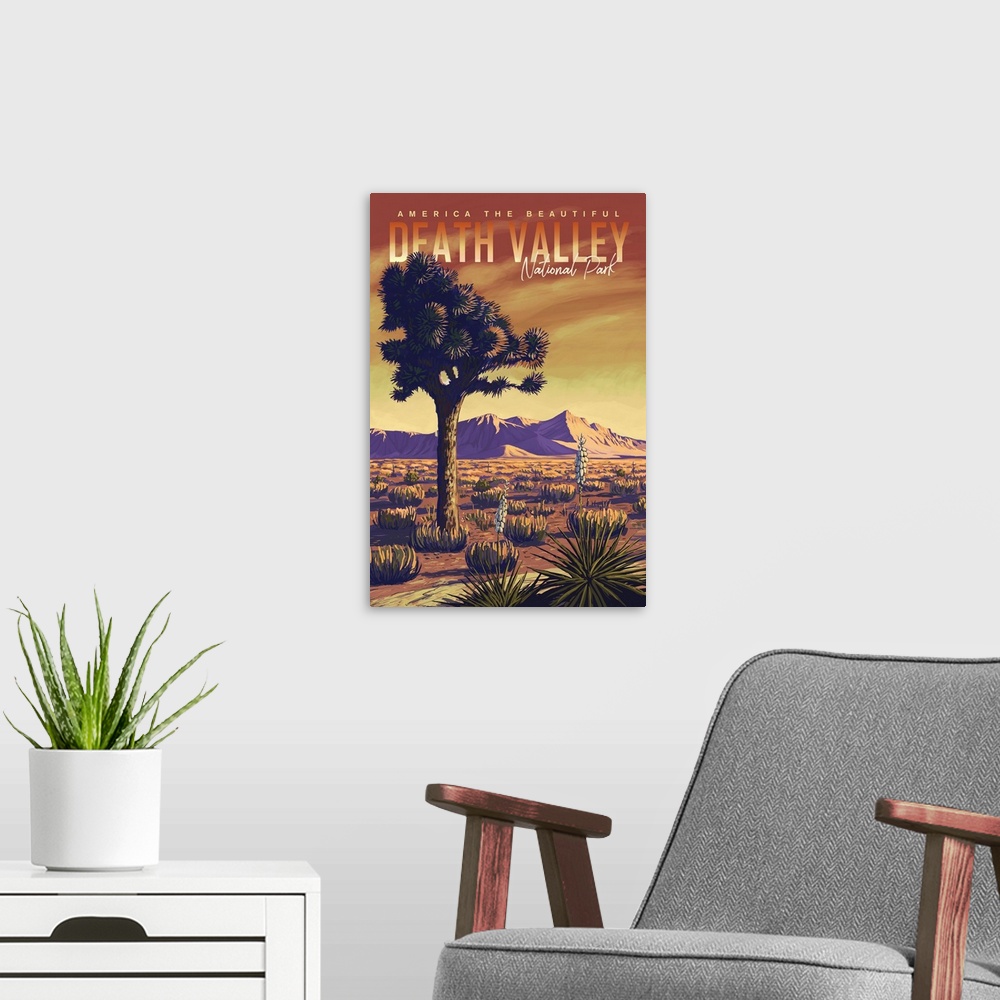 A modern room featuring Death Valley National Park, America The Beautiful: Retro Travel Poster