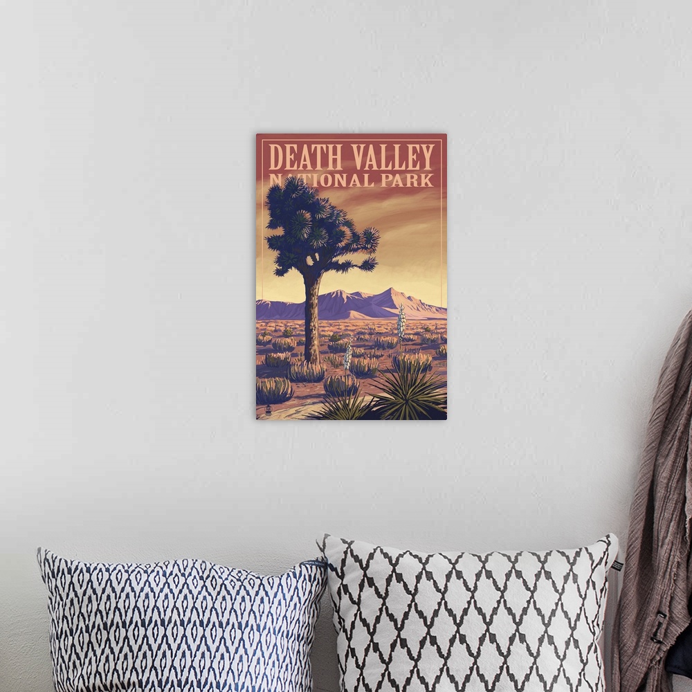 A bohemian room featuring Death Valley National Park - Joshua Tree: Retro Travel Poster