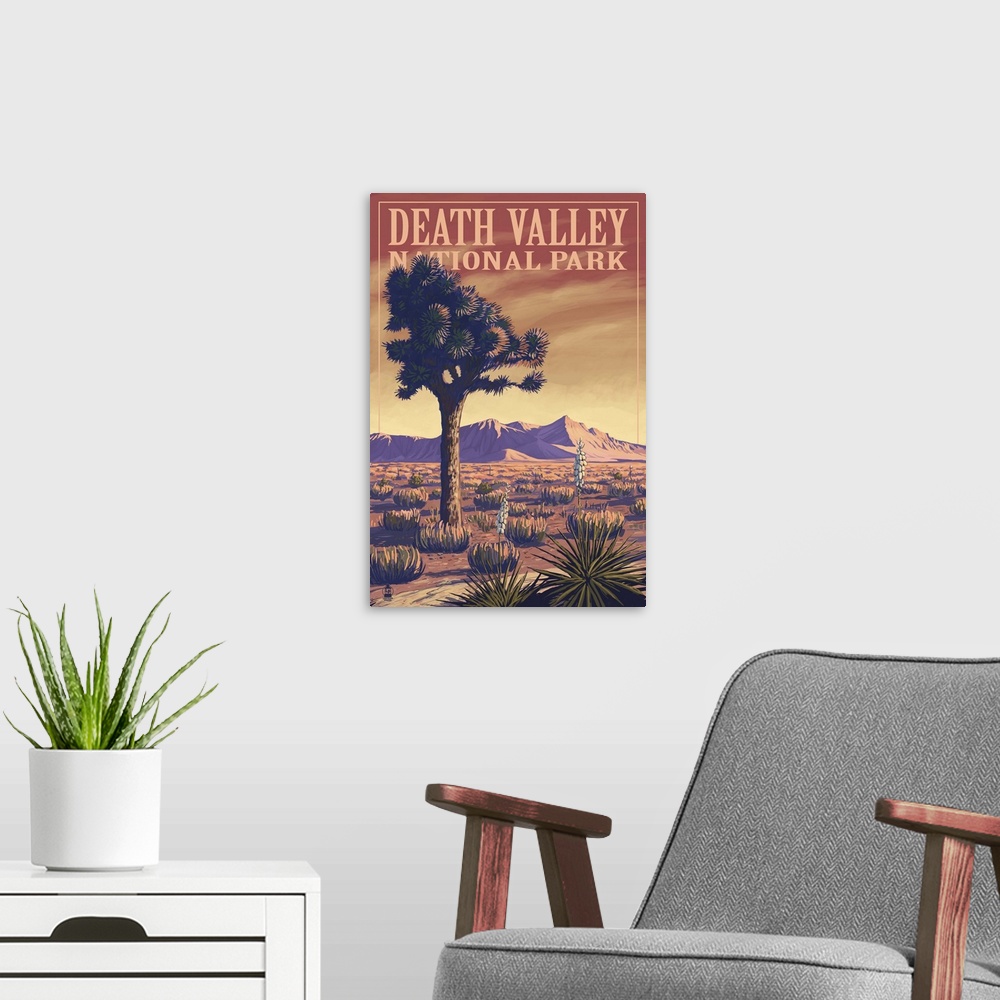 A modern room featuring Death Valley National Park - Joshua Tree: Retro Travel Poster