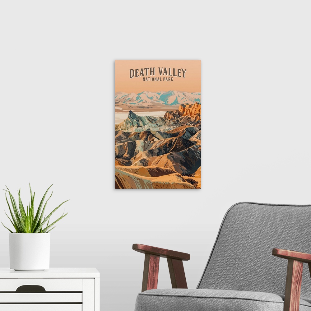 A modern room featuring Death Valley National Park, Natural Landscape: Retro Travel Poster