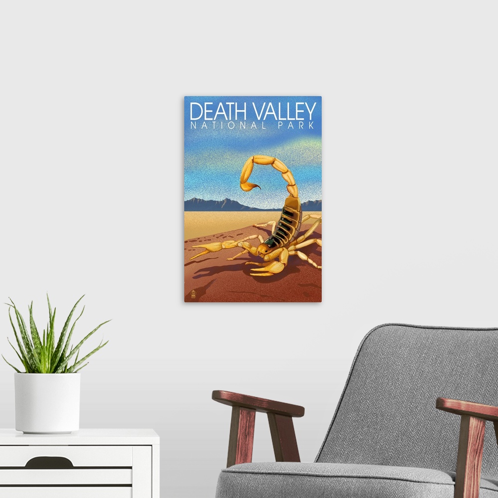 A modern room featuring Death Valley National Park, Scorpion: Retro Travel Poster