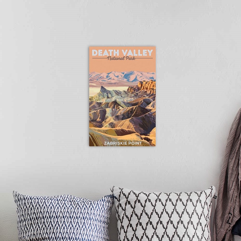 A bohemian room featuring Death Valley National Park, Zabriskie Point : Retro Travel Poster