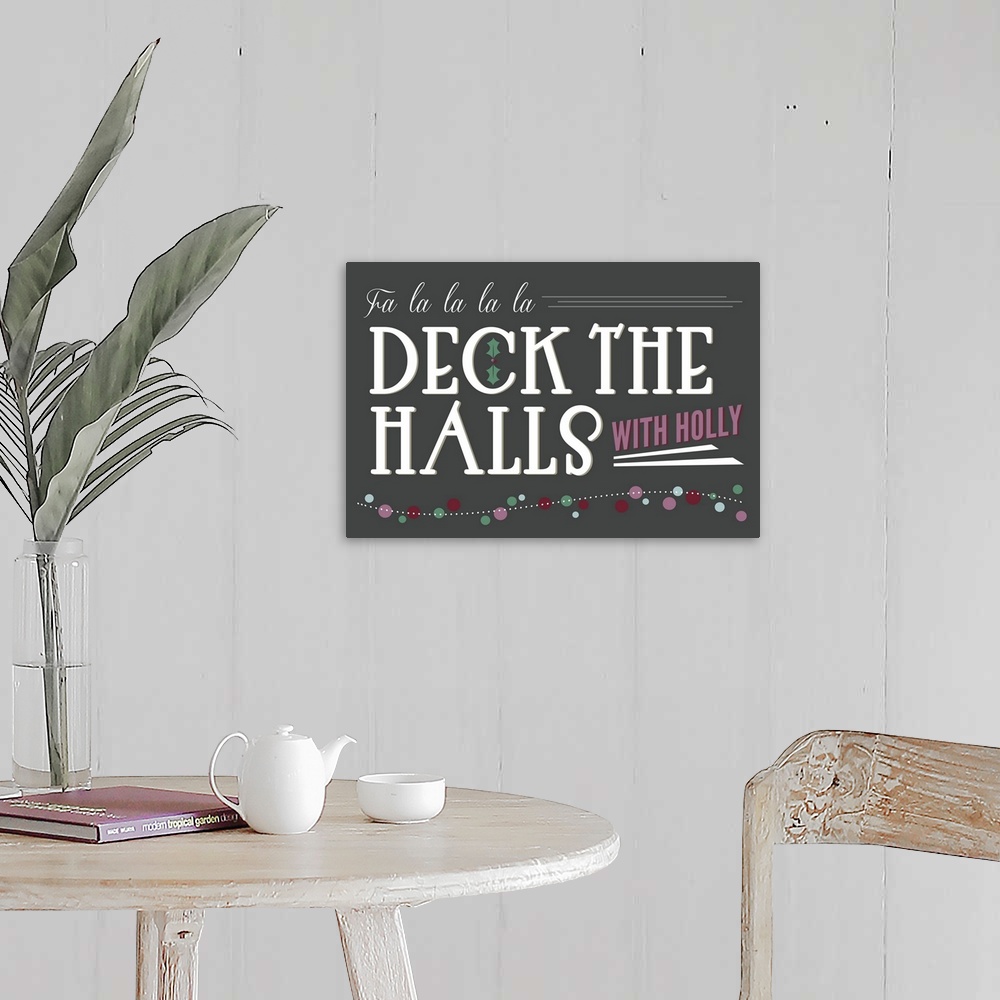 A farmhouse room featuring Deck the Halls with Holly, on black