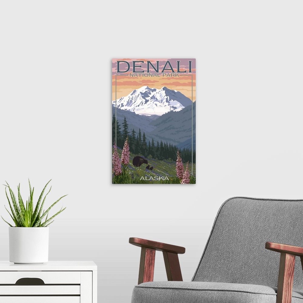 A modern room featuring Denali National Park, Alaska