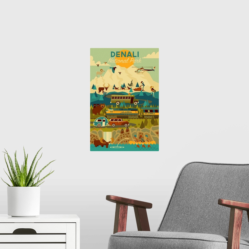 A modern room featuring Denali National Park and Preserve, Adventure: Graphic Travel Poster