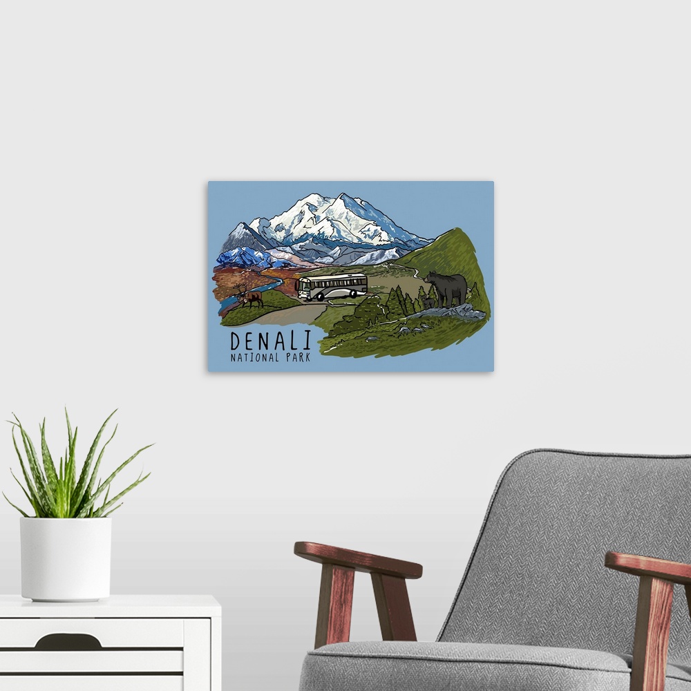 A modern room featuring Denali National Park and Preserve, Adventure: Retro Travel Poster