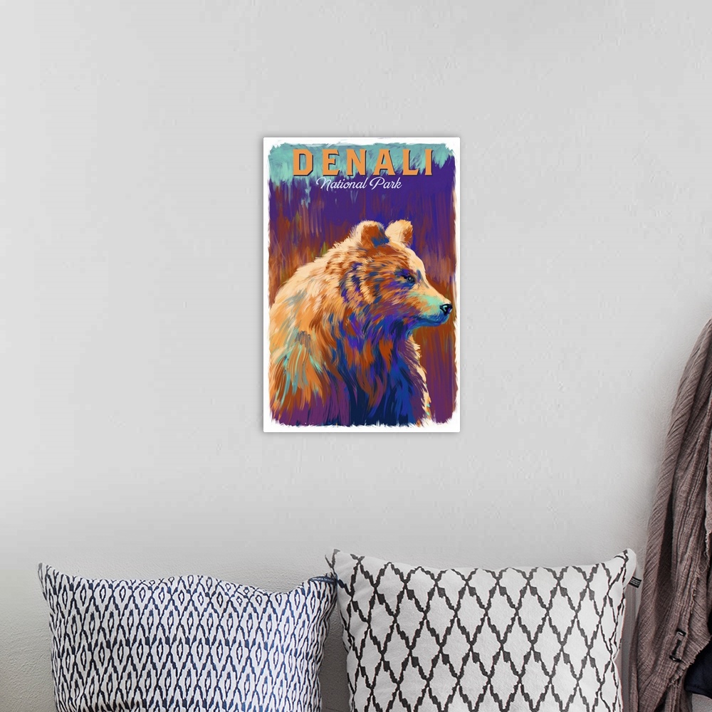 A bohemian room featuring Denali National Park and Preserve, Bear Portrait: Retro Travel Poster