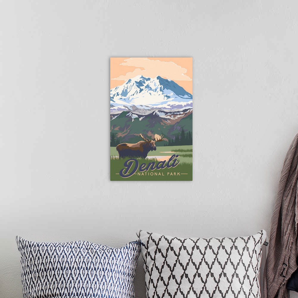 A bohemian room featuring Denali National Park and Preserve, Moose In Nature: Retro Travel Poster