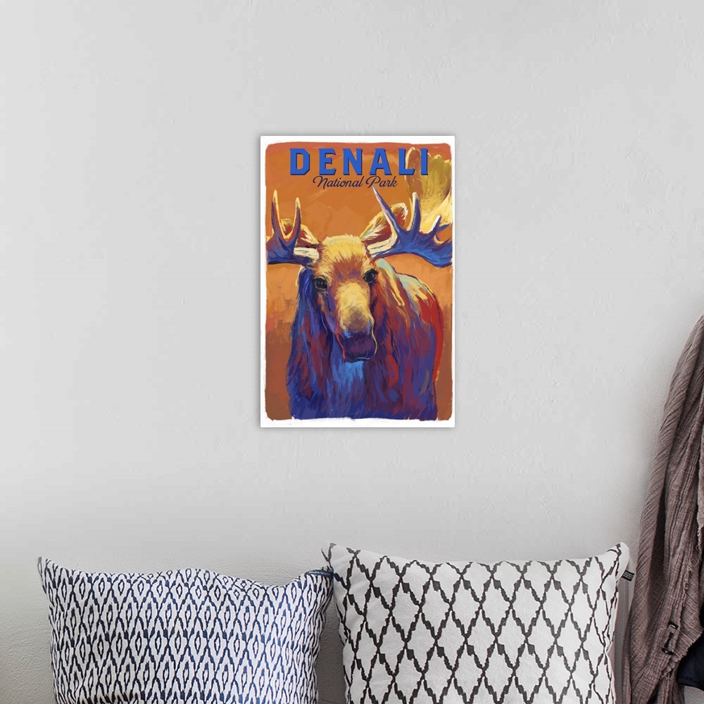 A bohemian room featuring Denali National Park and Preserve, Moose Portrait: Retro Travel Poster