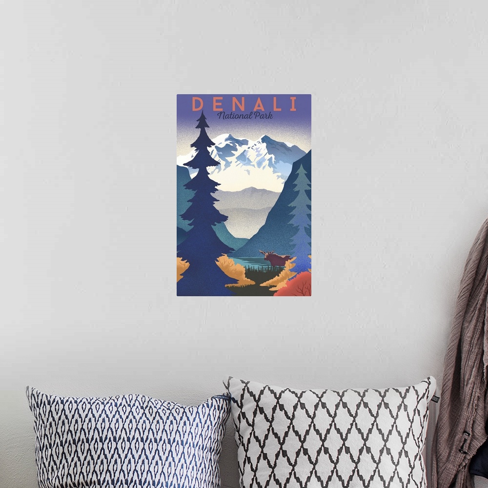 A bohemian room featuring Denali National Park and Preserve, Nature: Retro Travel Poster