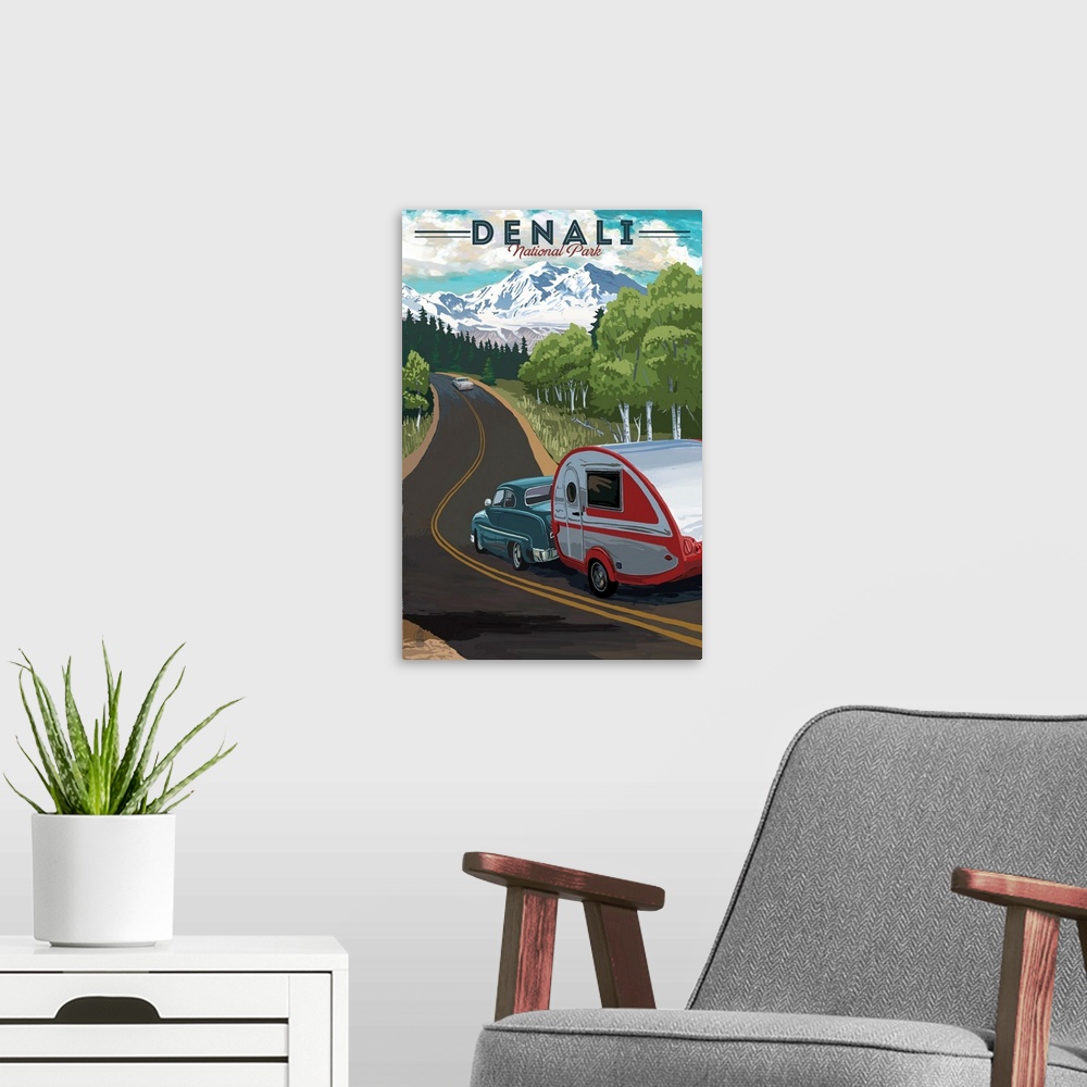 A modern room featuring Denali National Park and Preserve, Road Trip: Retro Travel Poster