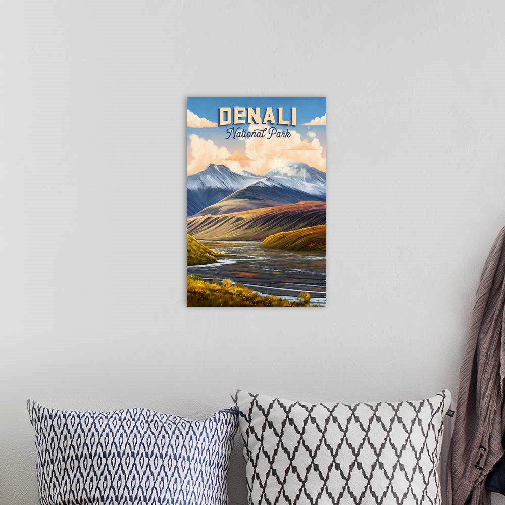 A bohemian room featuring Denali National Park and Preserve, Toklat River: Retro Travel Poster