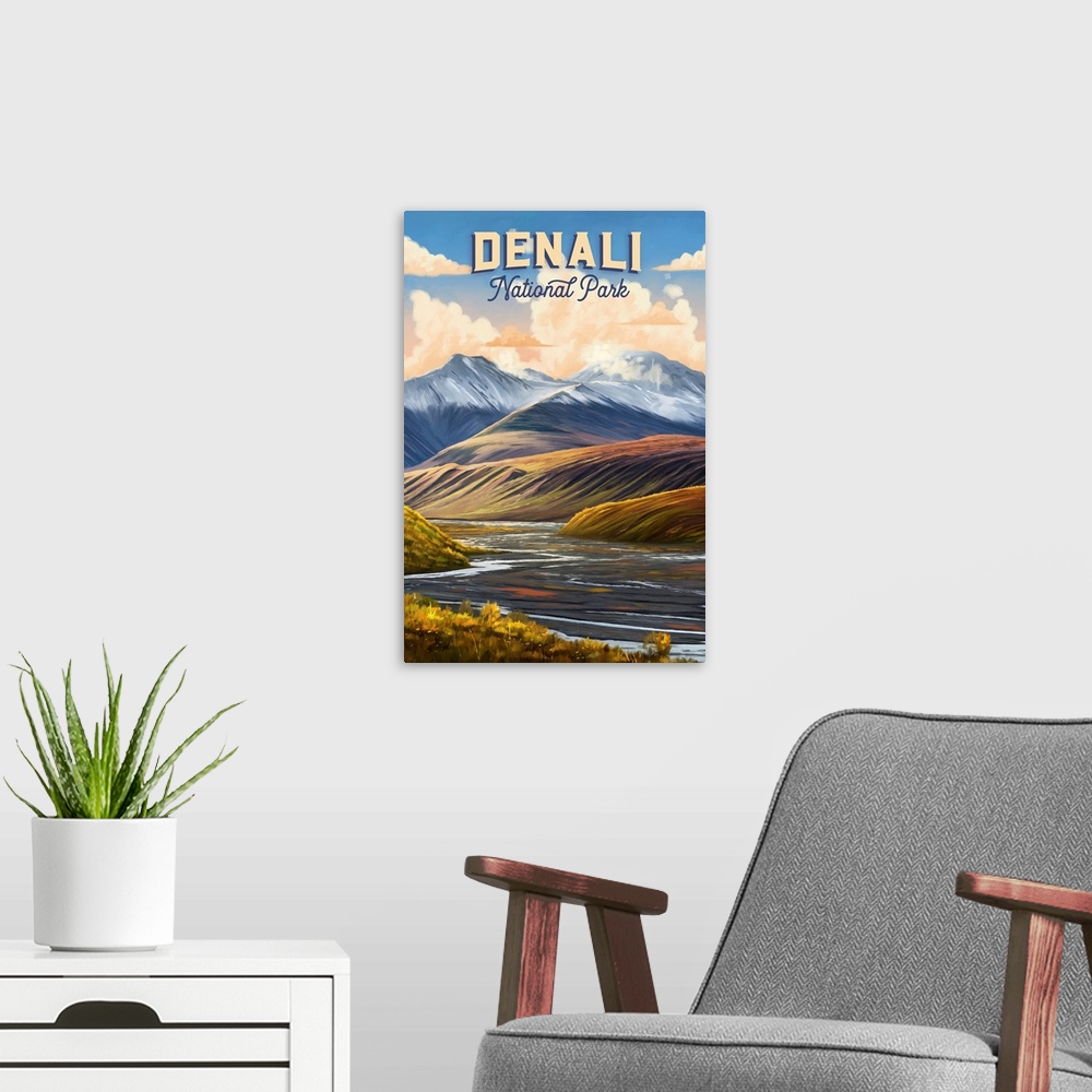 A modern room featuring Denali National Park and Preserve, Toklat River: Retro Travel Poster
