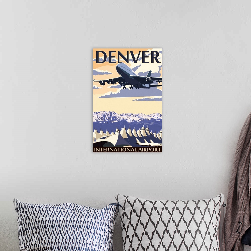 A bohemian room featuring Denver, Colorado - Airport View: Retro Travel Poster