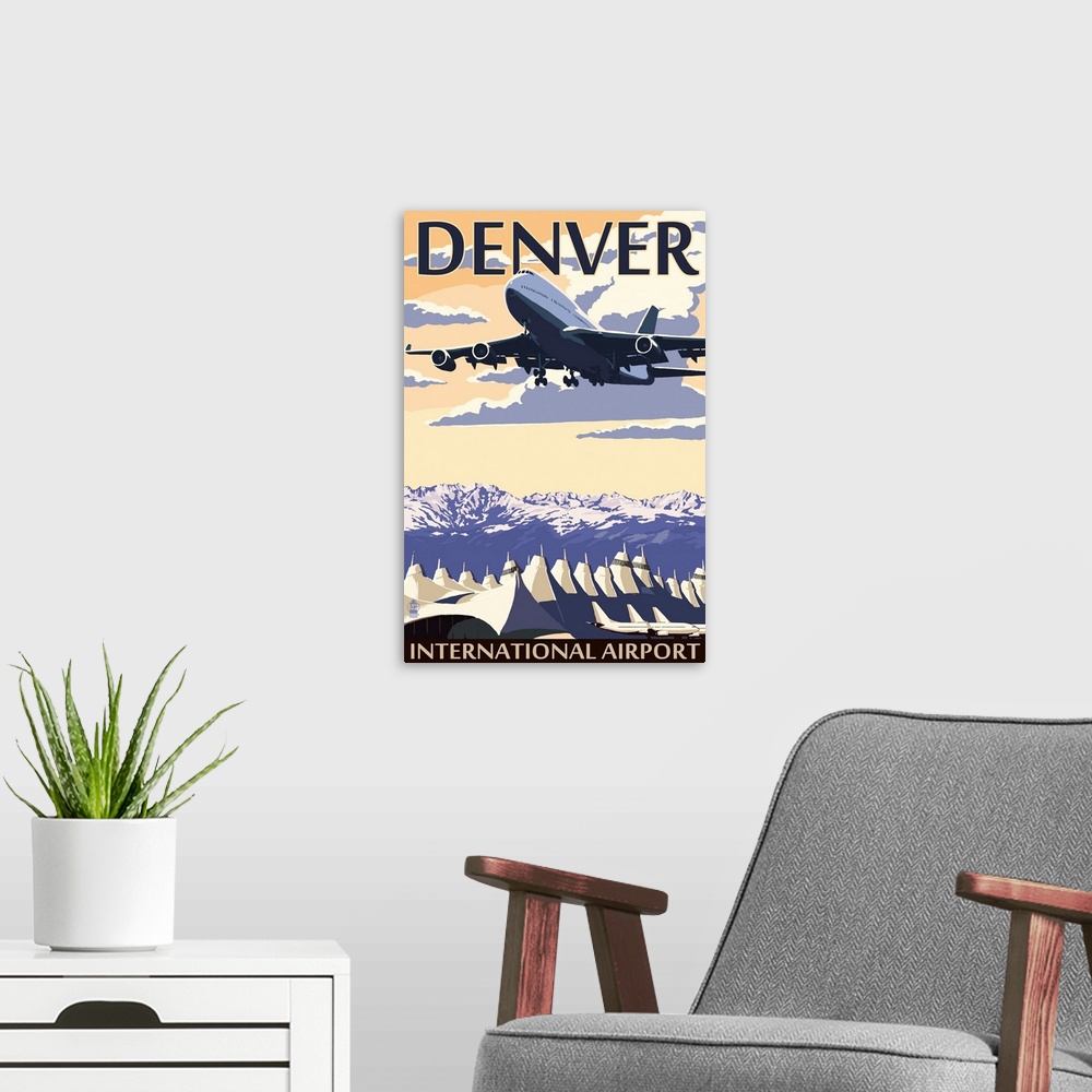 A modern room featuring Denver, Colorado - Airport View: Retro Travel Poster