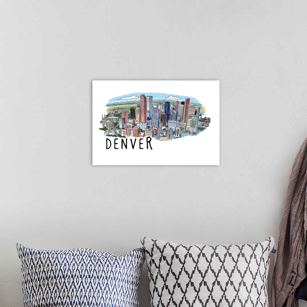 A bohemian room featuring Denver, Colorado - Line Drawing