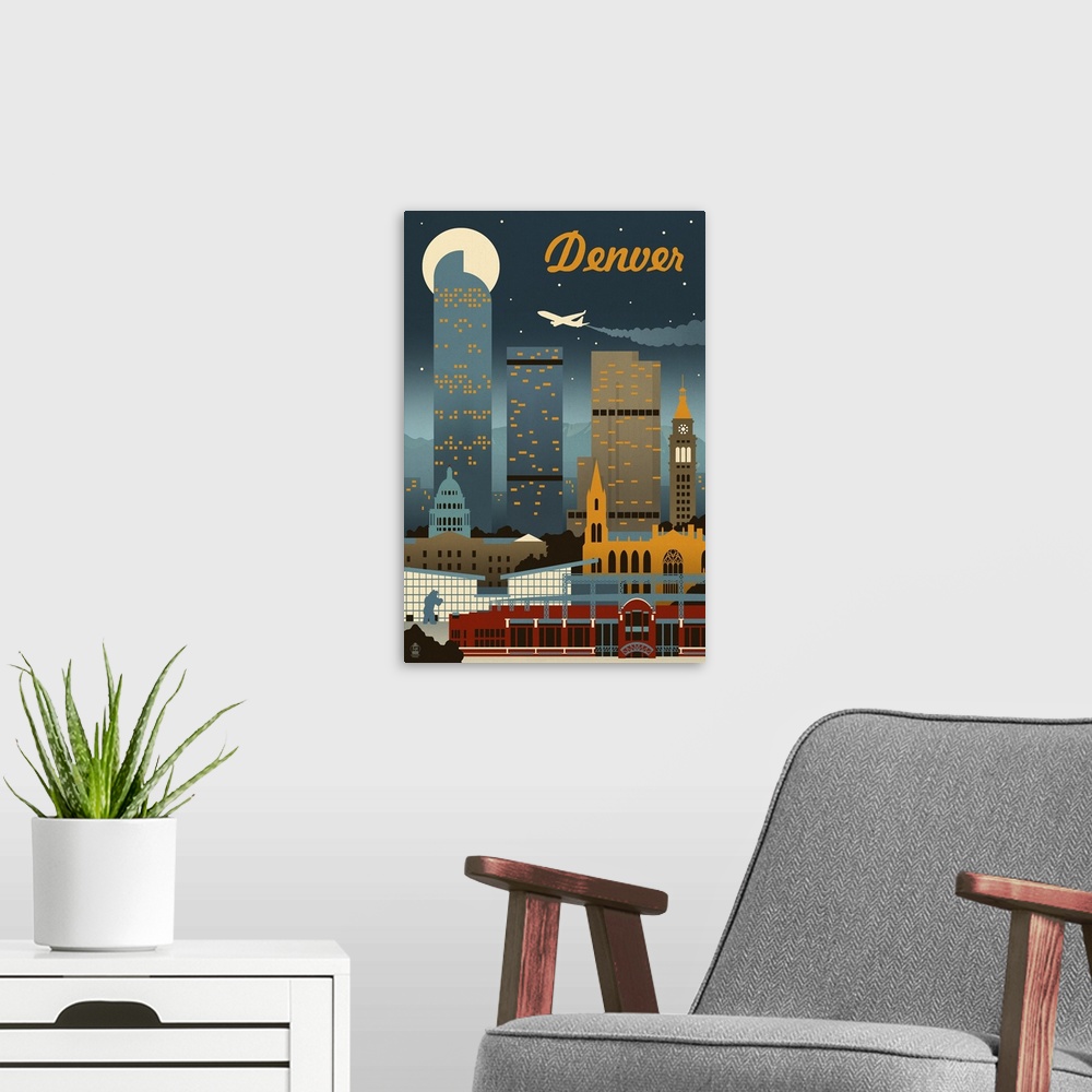A modern room featuring Denver, Colorado, Retro Skyline
