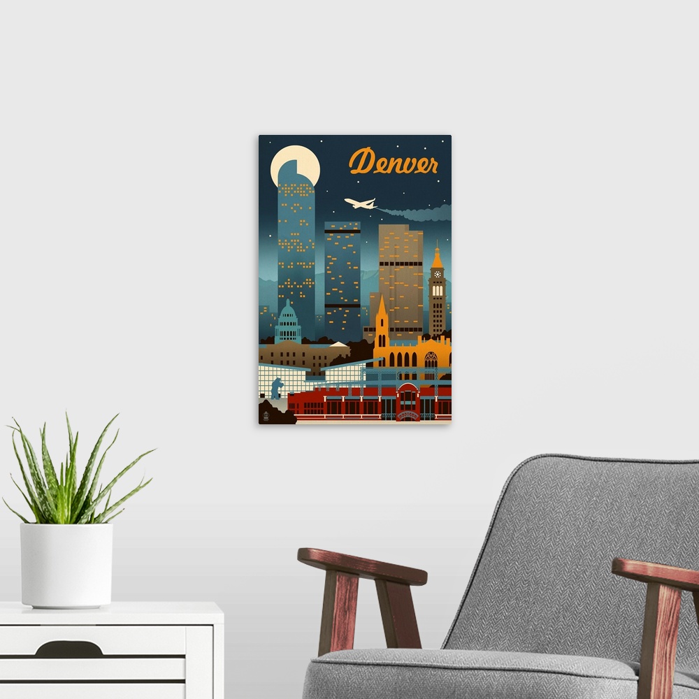 A modern room featuring Denver, Colorado - Retro Skyline: Retro Travel Poster