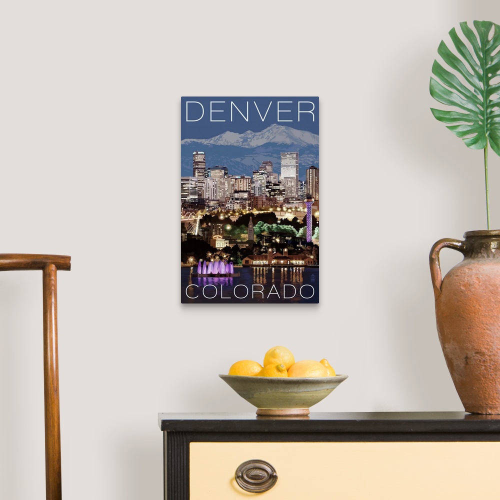 A traditional room featuring Denver, Colorado - Skyline at Night: Retro Travel Poster