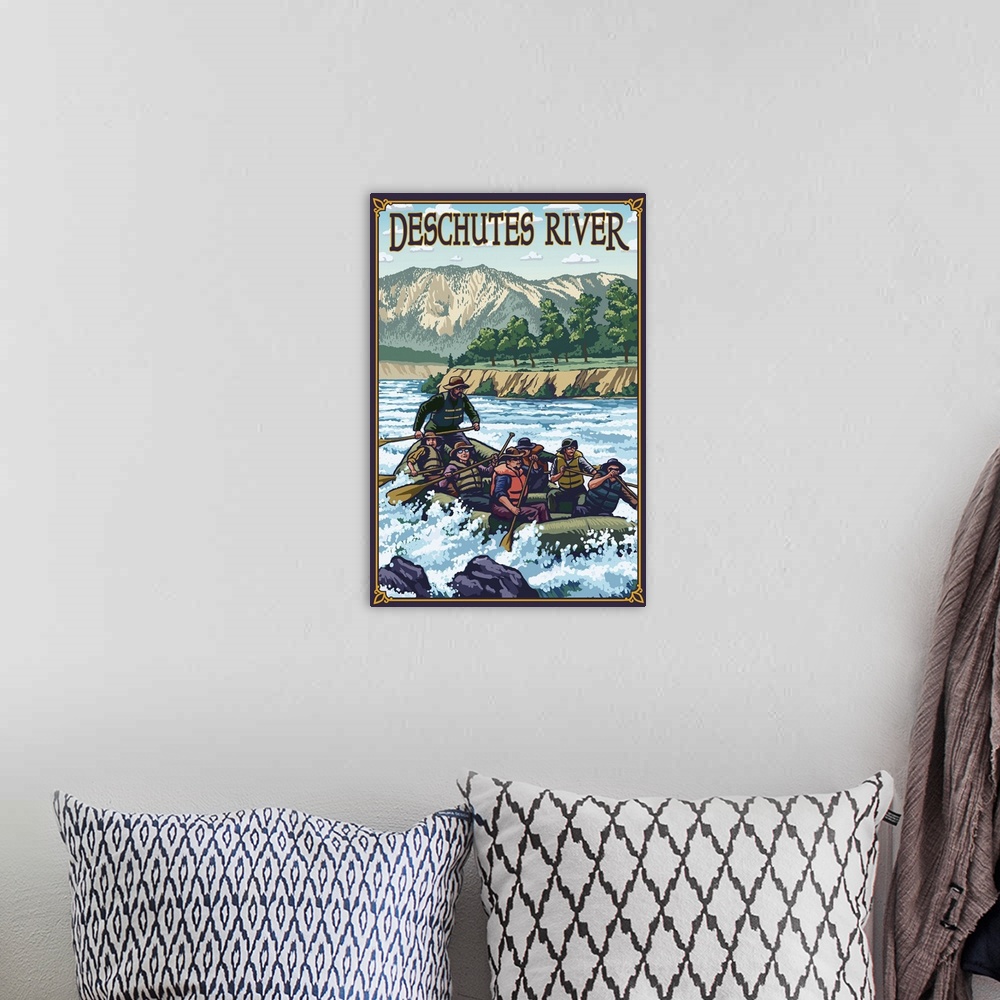 A bohemian room featuring Deschutes River Rafting - Bend, OR: Retro Travel Poster