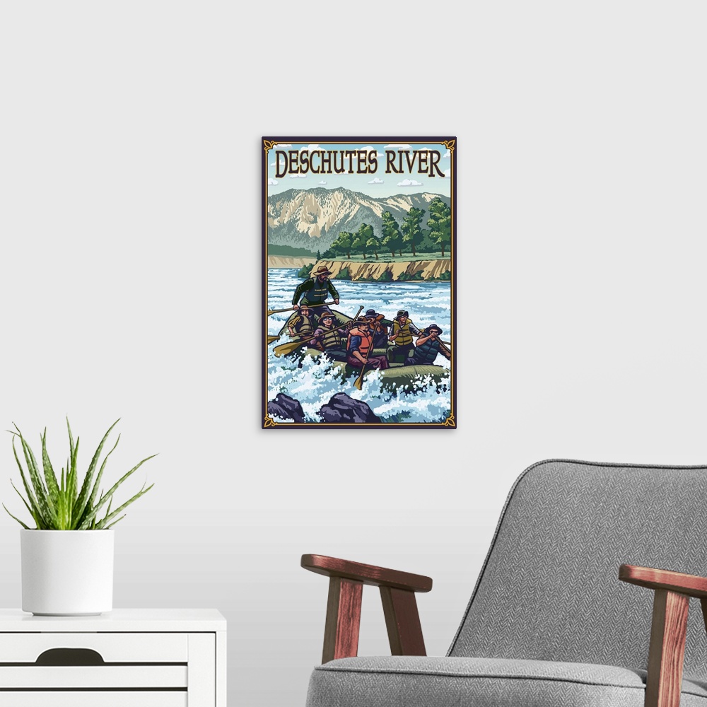 A modern room featuring Deschutes River Rafting - Bend, OR: Retro Travel Poster