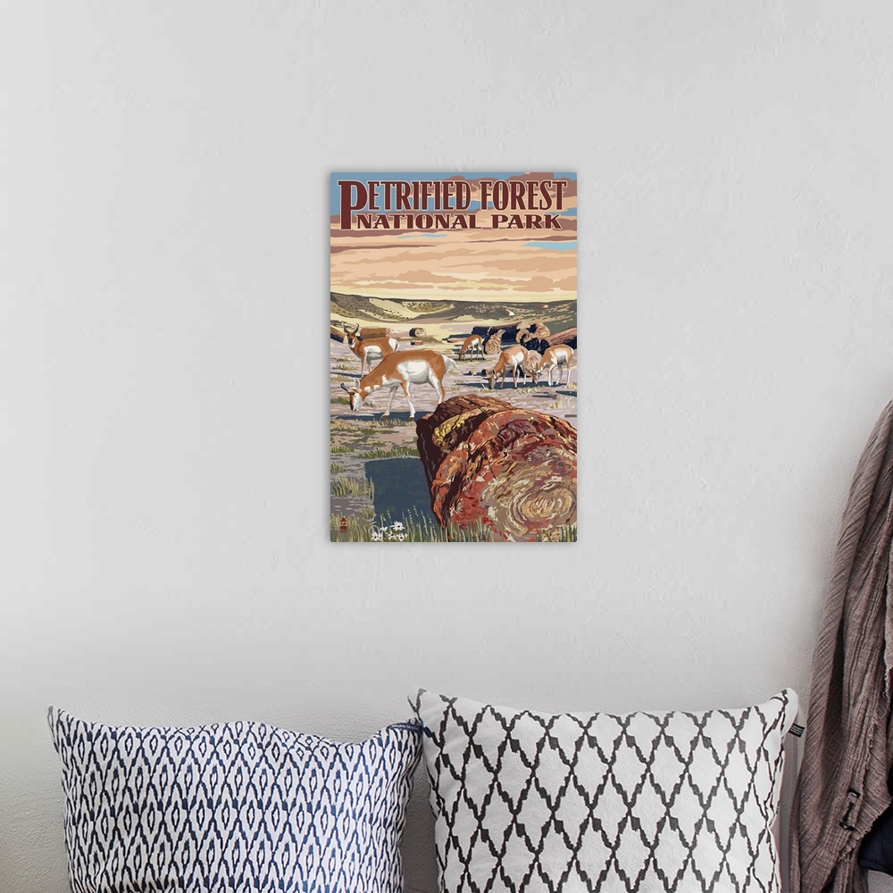 A bohemian room featuring Desert and Antelope - Petrified Forest National Park: Retro Travel Poster
