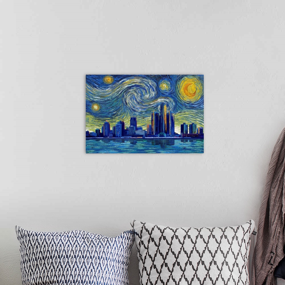 A bohemian room featuring Detroit, Michigan - Starry Night City Series