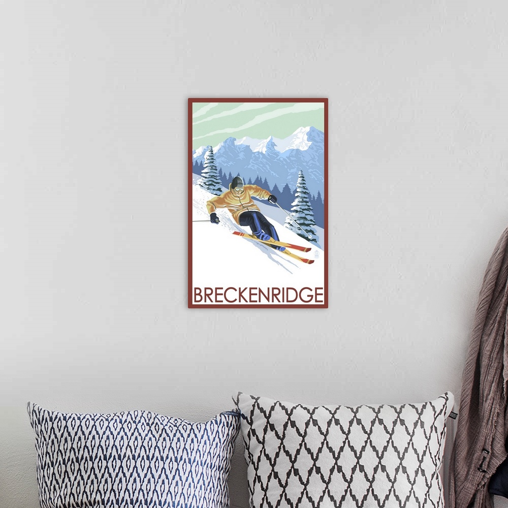 A bohemian room featuring Downhill Skier - Breckenridge, Colorado: Retro Travel Poster