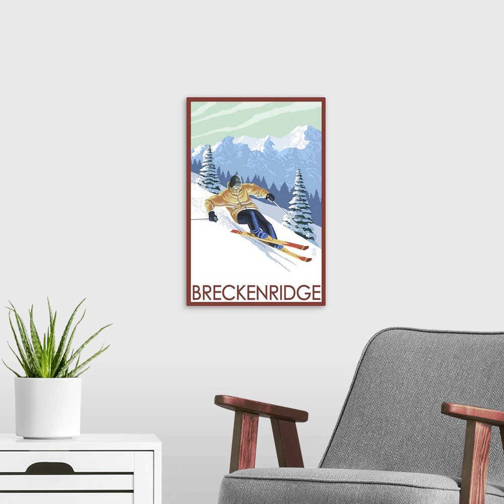 A modern room featuring Downhill Skier - Breckenridge, Colorado: Retro Travel Poster