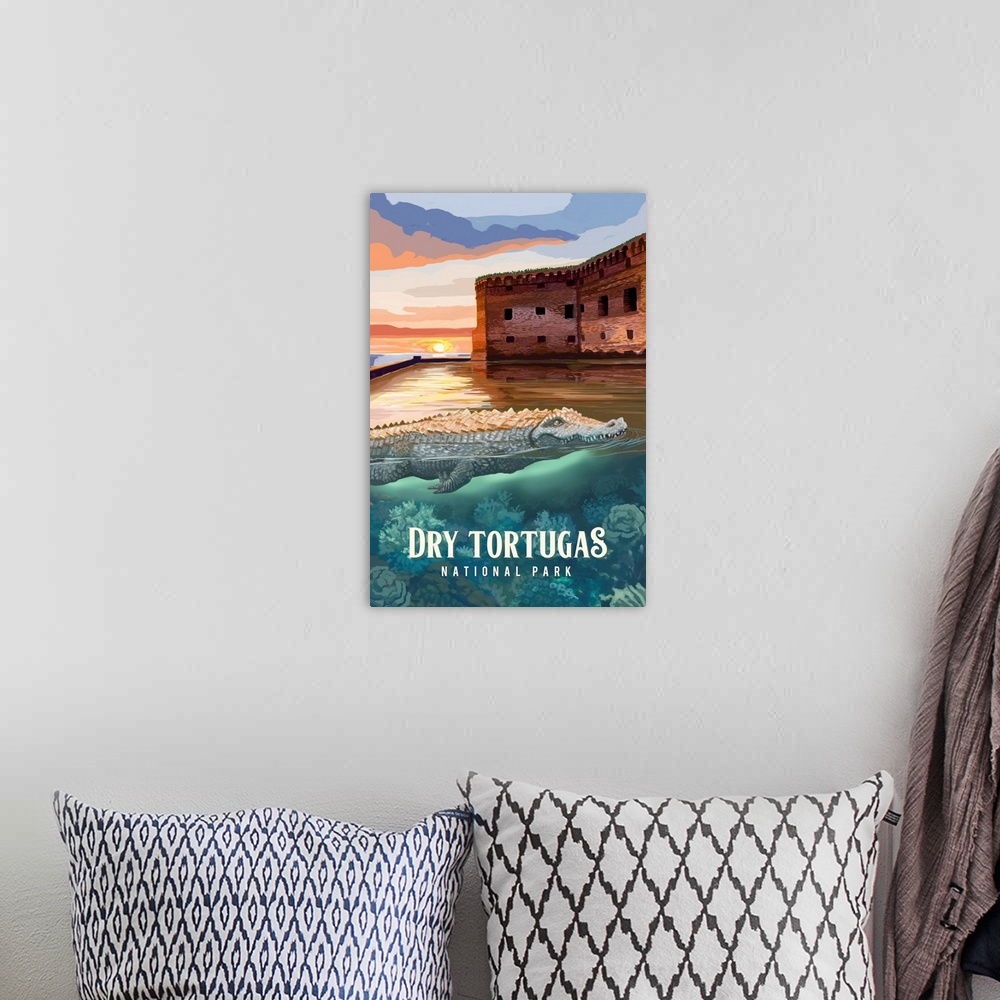 A bohemian room featuring Dry Tortugas National Park, Crocodile: Retro Travel Poster