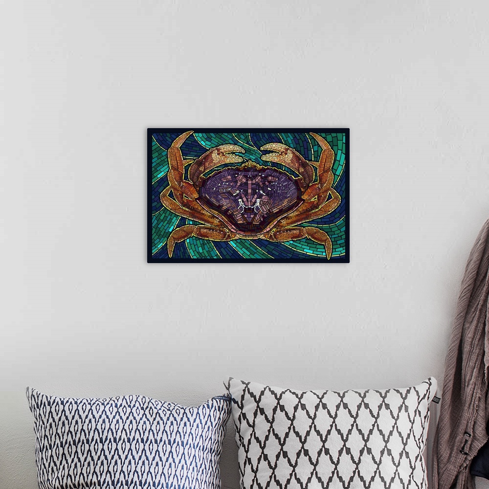 A bohemian room featuring Dungeness Crab - Paper Mosaic: Retro Poster Art