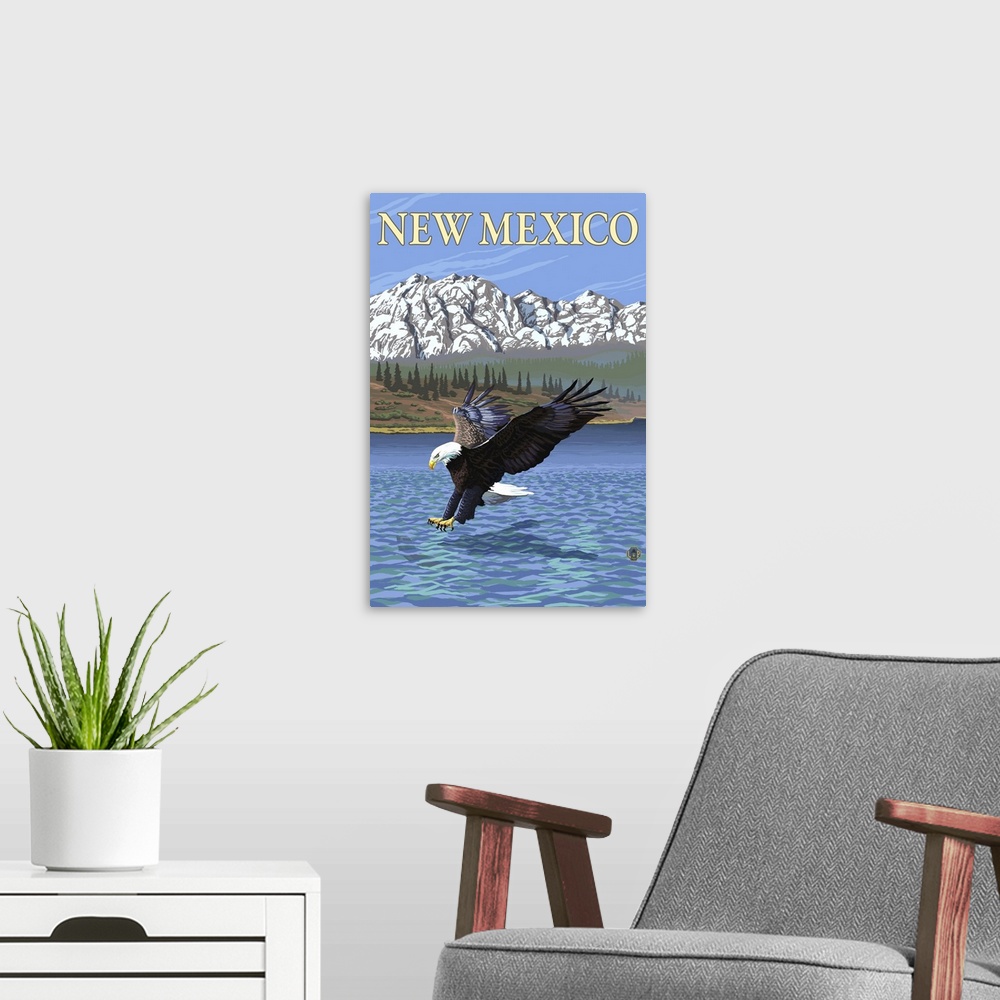 A modern room featuring Eagle Diving - New Mexico: Retro Travel Poster
