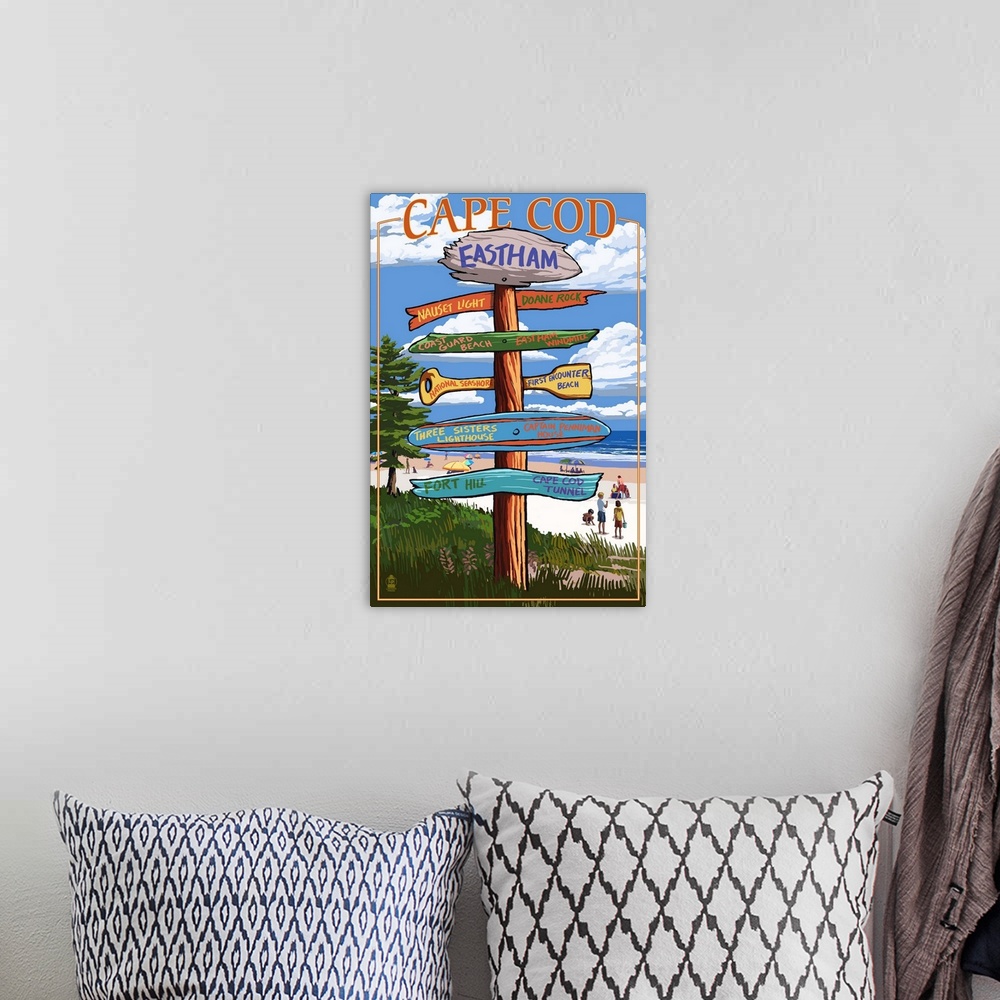 A bohemian room featuring Eastham, Massachusetts Cape Cod - Sign Destinations Version 2 Retro Travel Poster