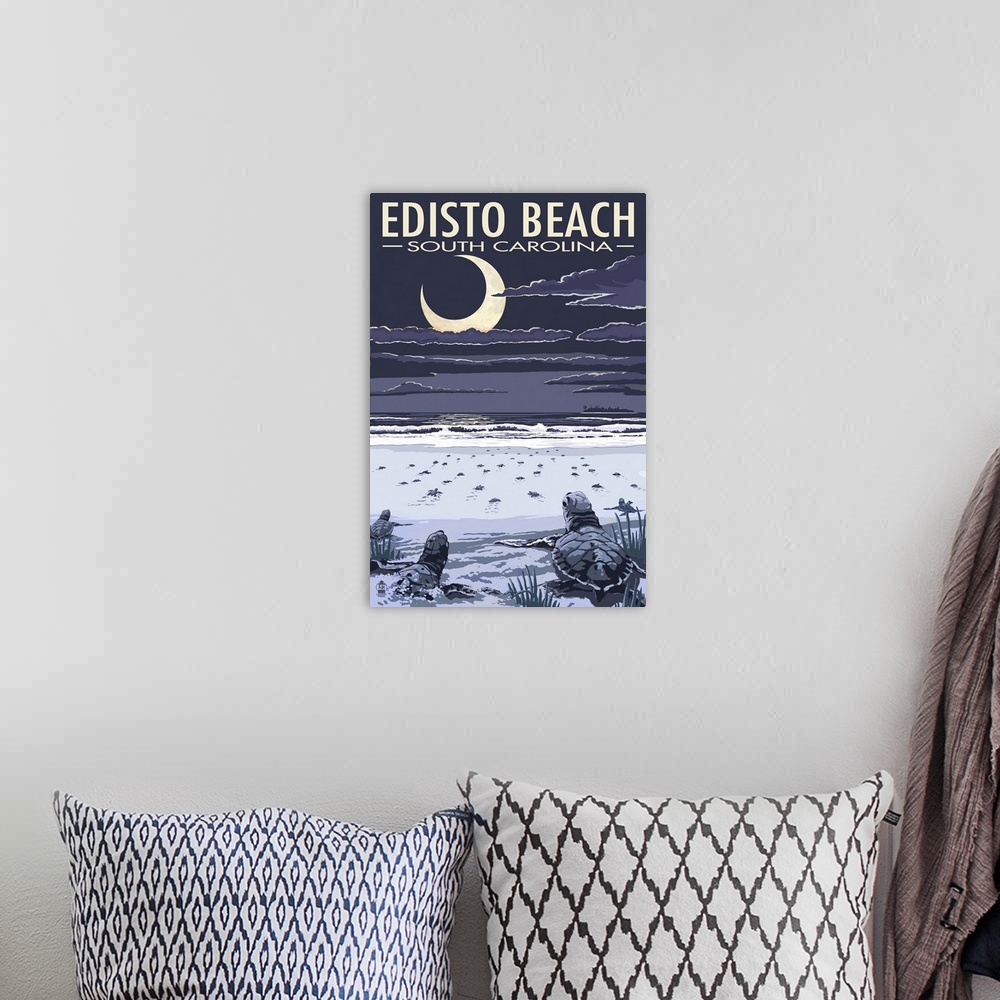 A bohemian room featuring Edisto Beach, South Carolina - Sea Turtles Hatching: Retro Travel Poster