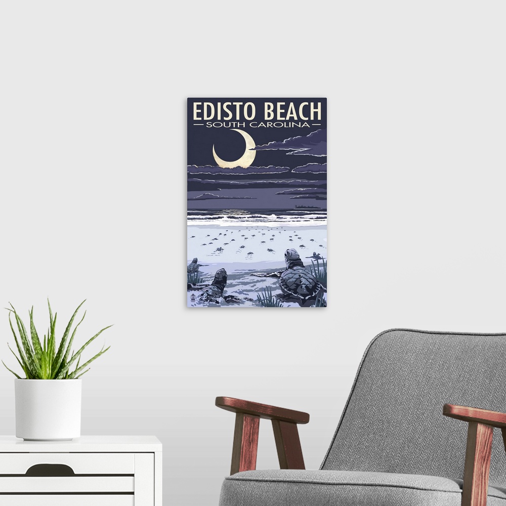 A modern room featuring Edisto Beach, South Carolina - Sea Turtles Hatching: Retro Travel Poster