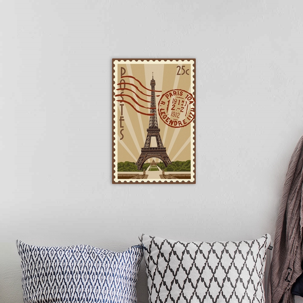 A bohemian room featuring Eiffel Tower - Letterpress: Retro Art Poster