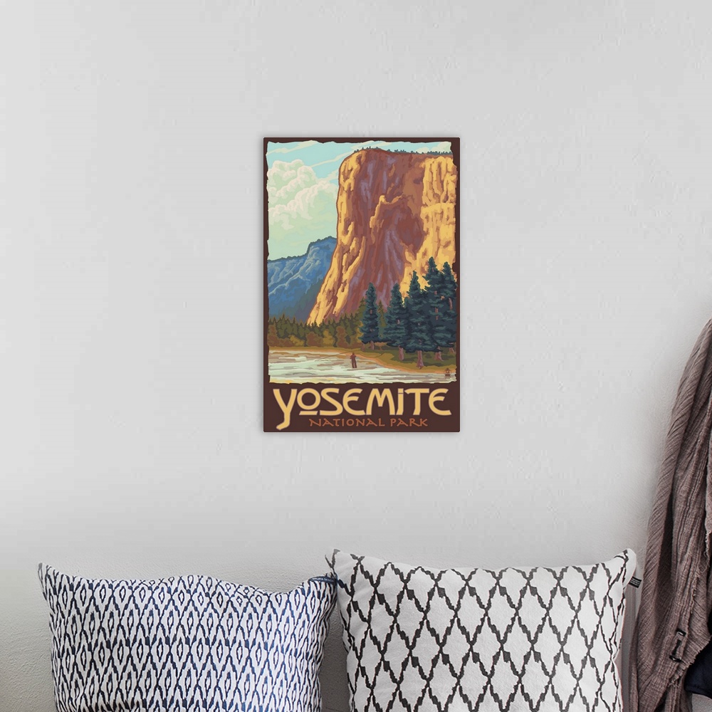 A bohemian room featuring El Capitan Yosemite: Retro Travel Poster
