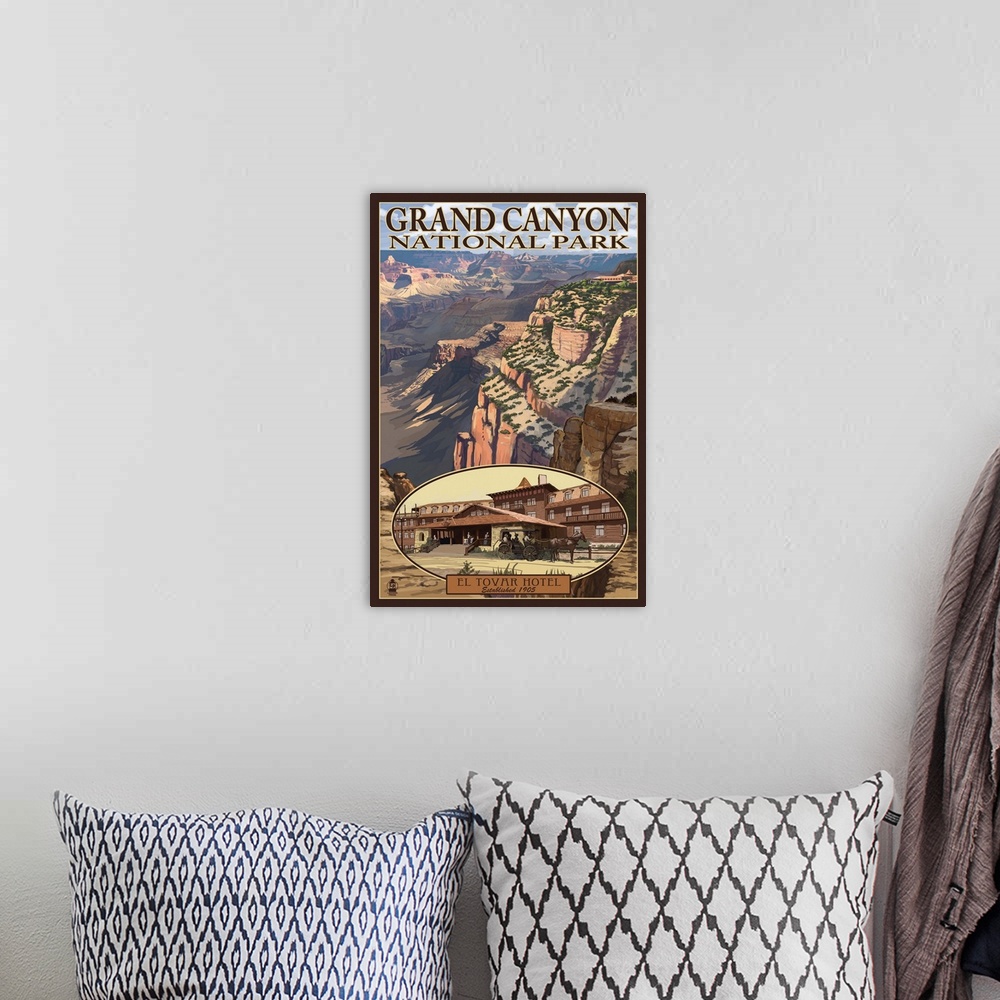 A bohemian room featuring El Tovar Hotel - Grand Canyon National Park: Retro Travel Poster