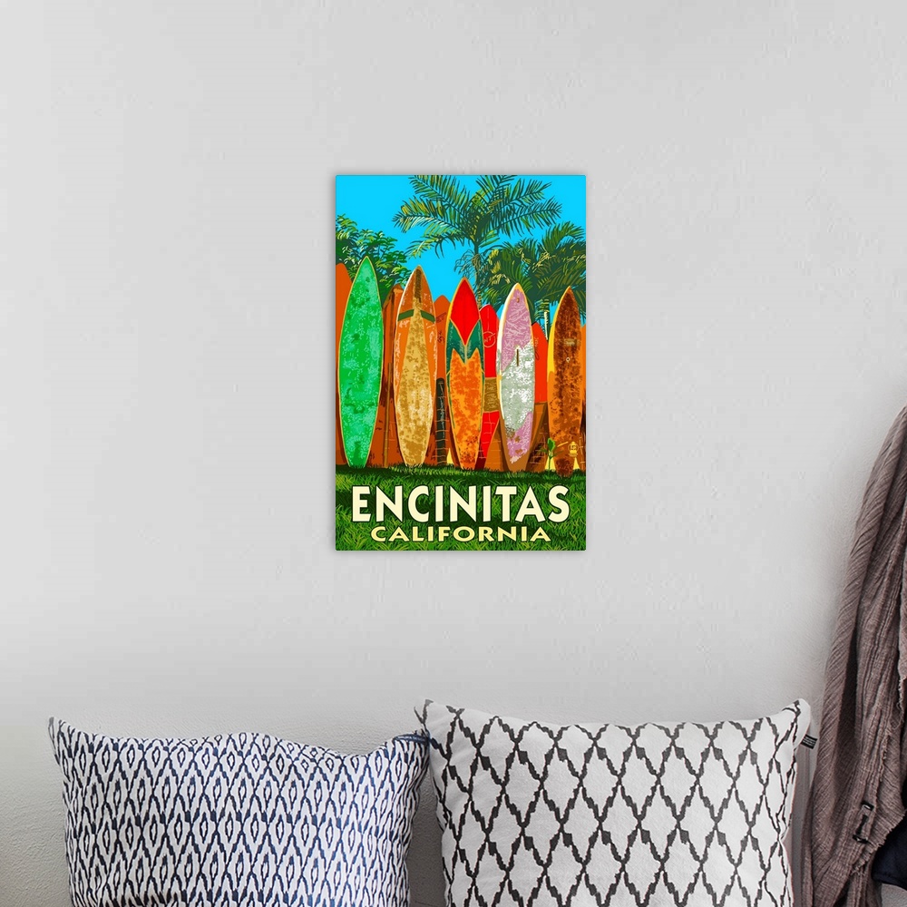 A bohemian room featuring Encinitas, California, Surfboard Fence