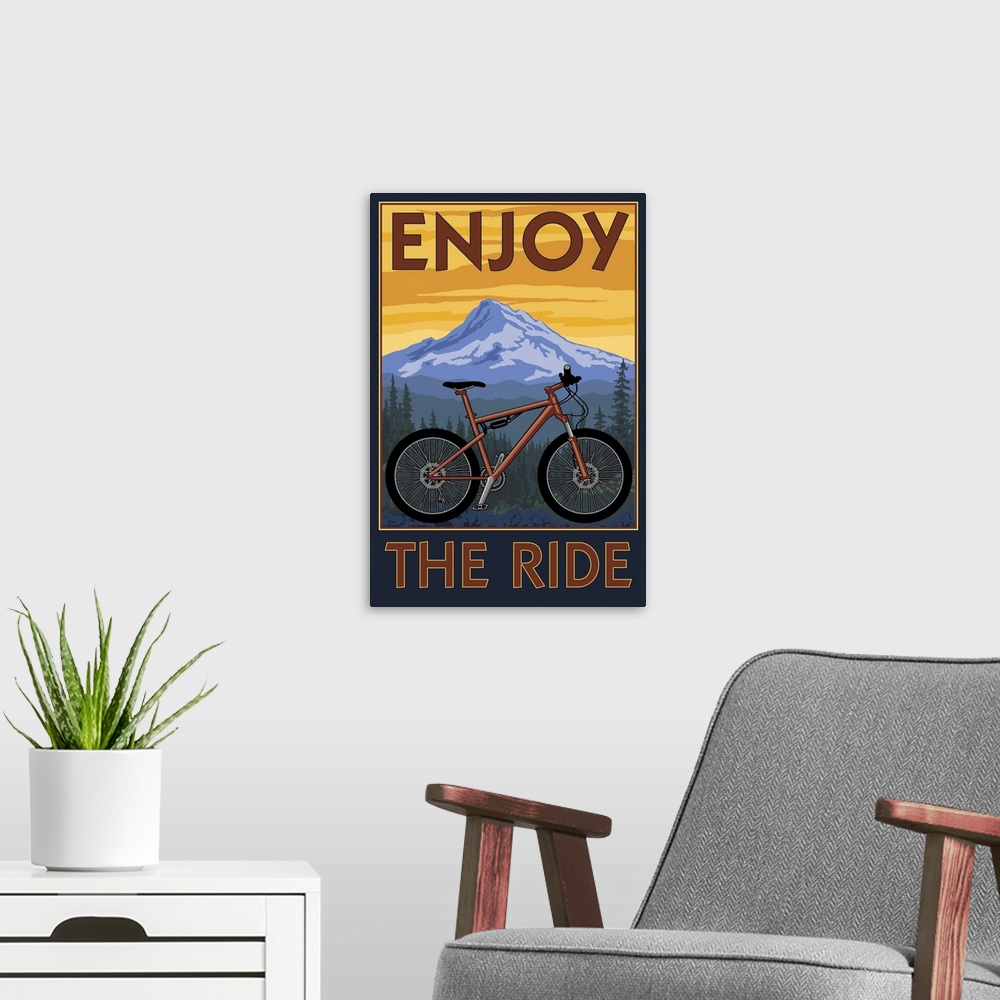 A modern room featuring Enjoy The Ride - Mountain Bike Scene